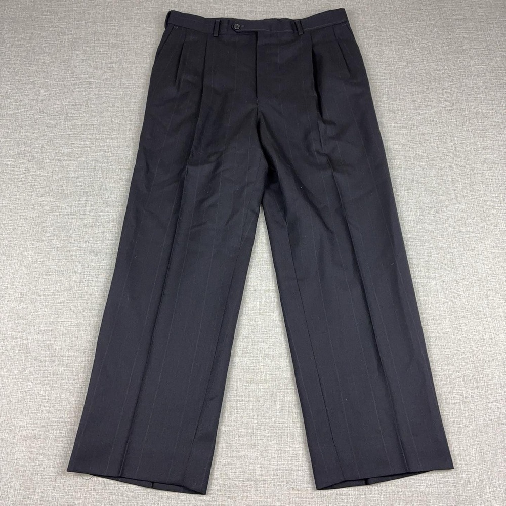 Vintage Burberrys Men's 34x28 Black Pinstripe Pleated Dress Pants Trousers 90s